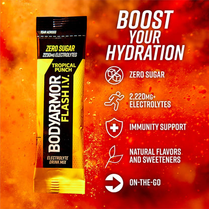 BODYARMOR Flash IV Electrolyte Packets, Strawberry Kiwi - Zero Sugar Drink Mix, Single Serve Packs, Coconut Water Powder (15 Count)