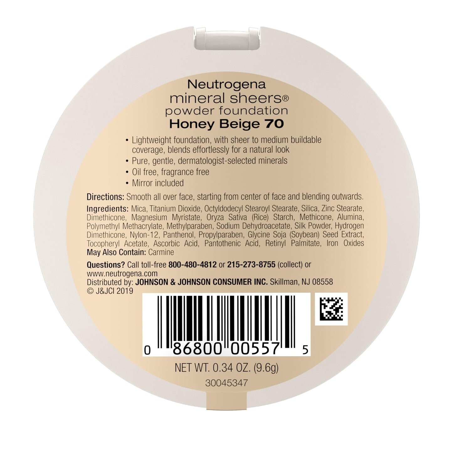 Neutrogena Mineral Sheers Compact Powder Foundation, Lightweight & Oil-Free Mineral Foundation, Fragrance-Free, Nude 40,.34 oz