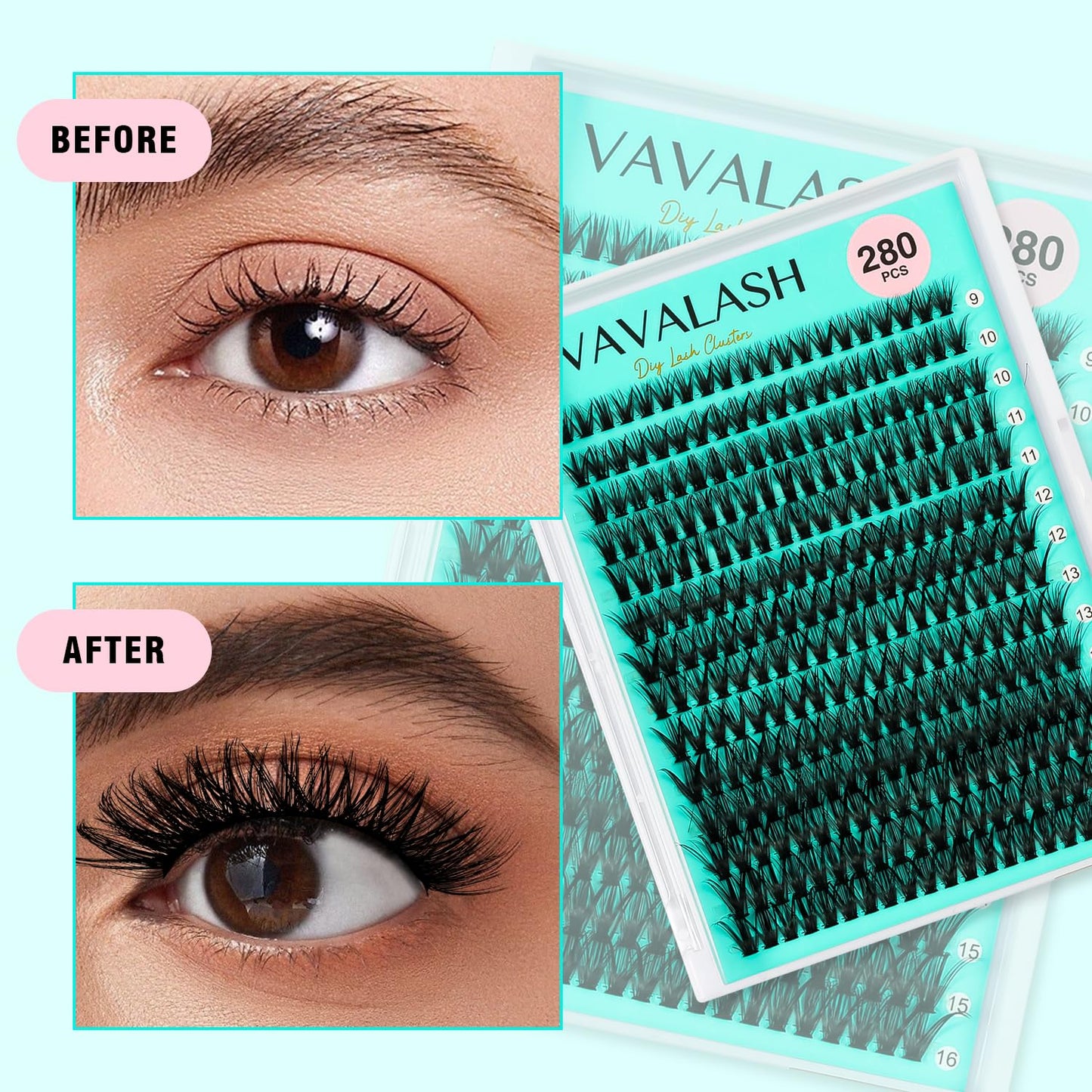 VAVALASH DIY Lash Extension Kit 280 Clusters Individual Lashes Kit 30D 40D 0.07D-10-16mm Lash Clusters, Lash Bond and Seal, Lash Tweezer for DIY Eyelash Extension at Home（Kit-30D+40D-0.07D-10-16MIX）