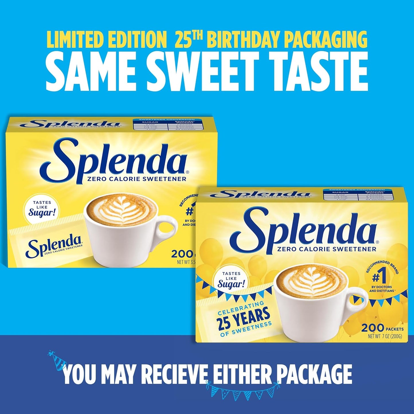 SPLENDA Zero Calorie Sweetener, 200 Count Packets