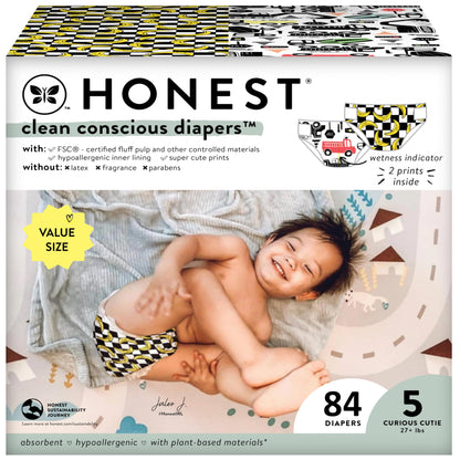 The Honest Company Clean Conscious Diapers | Plant-Based, Sustainable | Above It All + Pandas | Club Box, Size Newborn, 72 Count