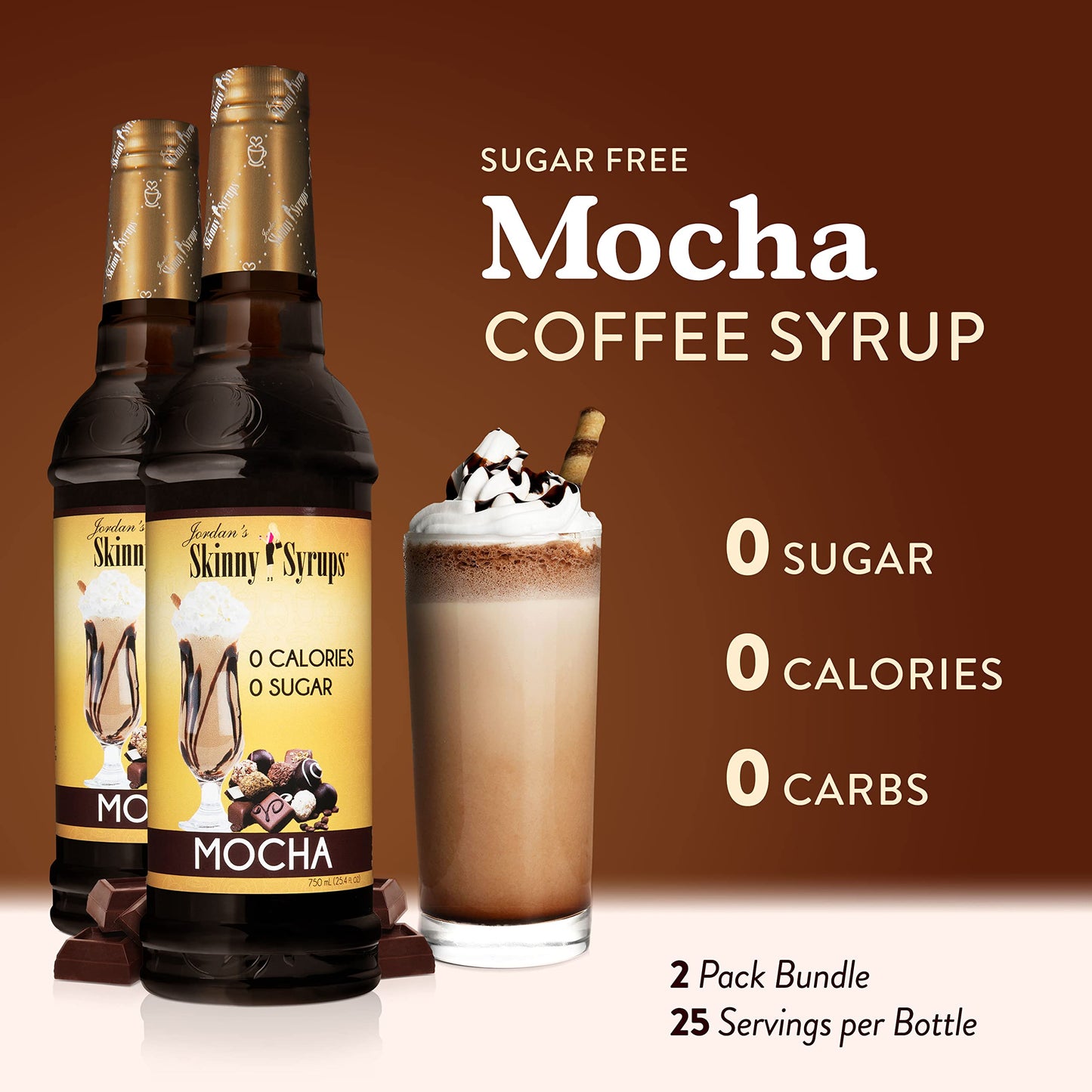 Jordan's Skinny Syrups Sugar Free Coffee Syrup, Vanilla Flavor Drink Mix, Zero Calorie Flavoring for Chai Latte, Protein Shake, Food and More, Gluten Free, Keto Friendly, 25.4 Fl Oz, 2 Pack