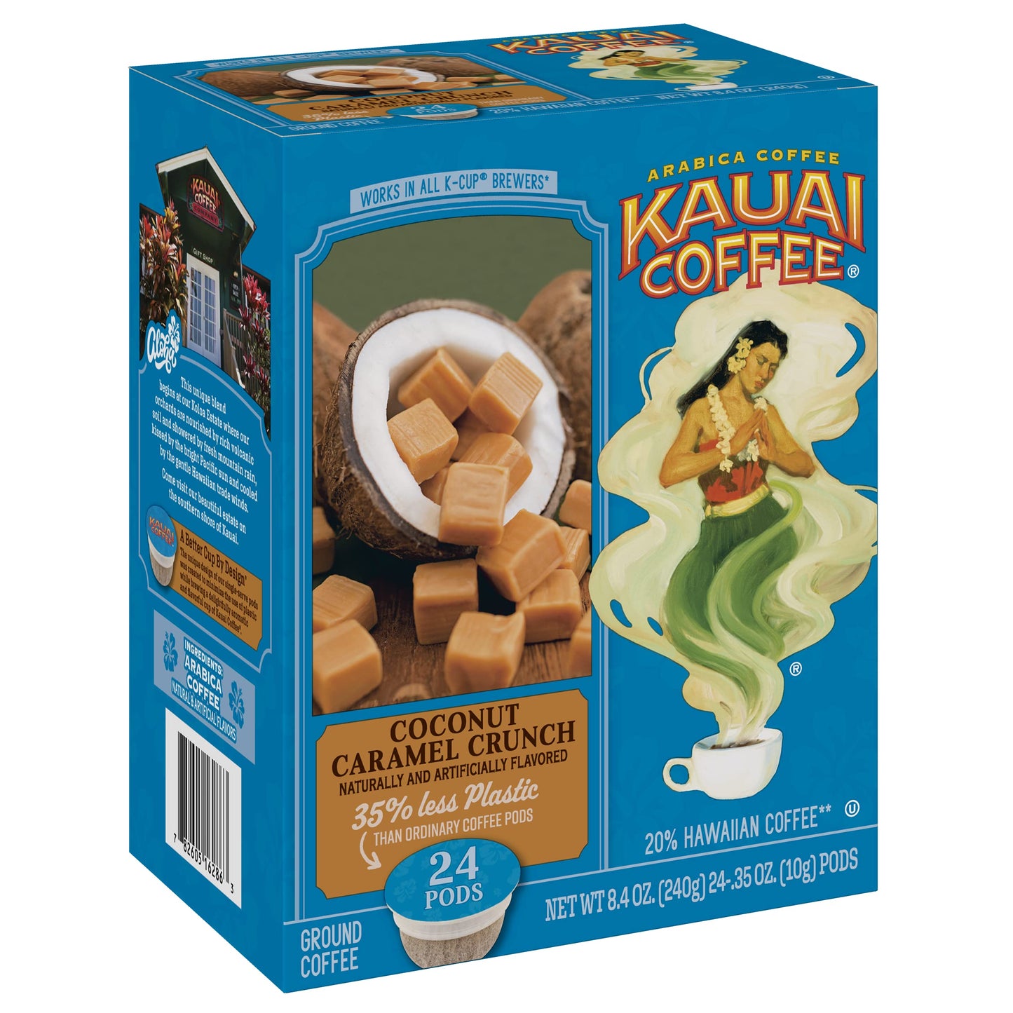 Kauai Coffee Coconut Caramel Crunch Medium Roast- - Compatible with Keurig Pods K-Cup Brewers (1 Pack of 24 Single-Serve Cups)