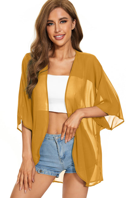 Womens Kimono Beach Cover Up Chiffon Cardigan Floral Tops Loose Capes