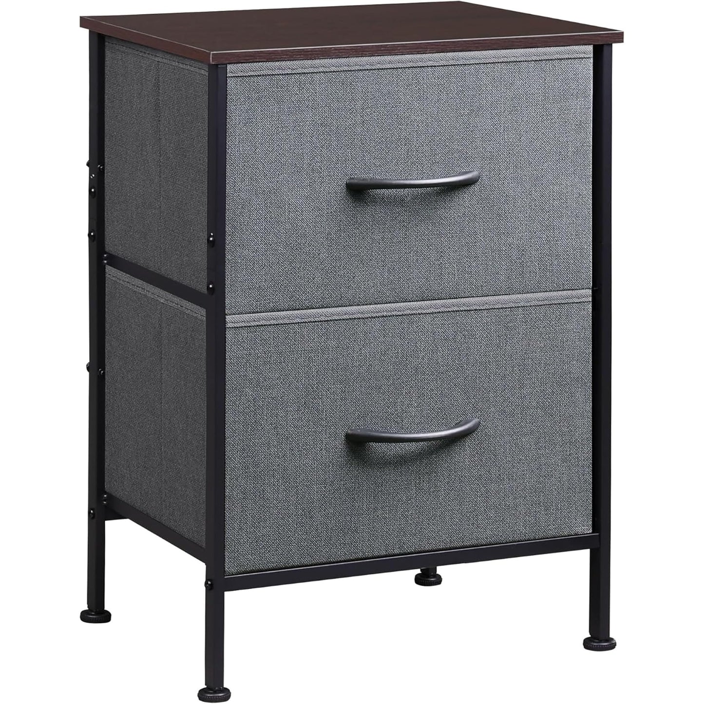 WLIVE Black Nightstand, Small Dresser for Bedroom with 2 Fabric Drawer, Bed Side Table with Drawers, End Table Bedside Furniture, Sturdy Steel Frame, Wood Top, Closet Organizer, College Dorm