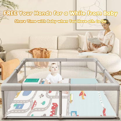 Baby Playpen Play Pens for Babies and Toddlers Baby Fence Baby Play Yards for Indoor & Outdoor with Breathable Mesh Anti-Fall Playpen