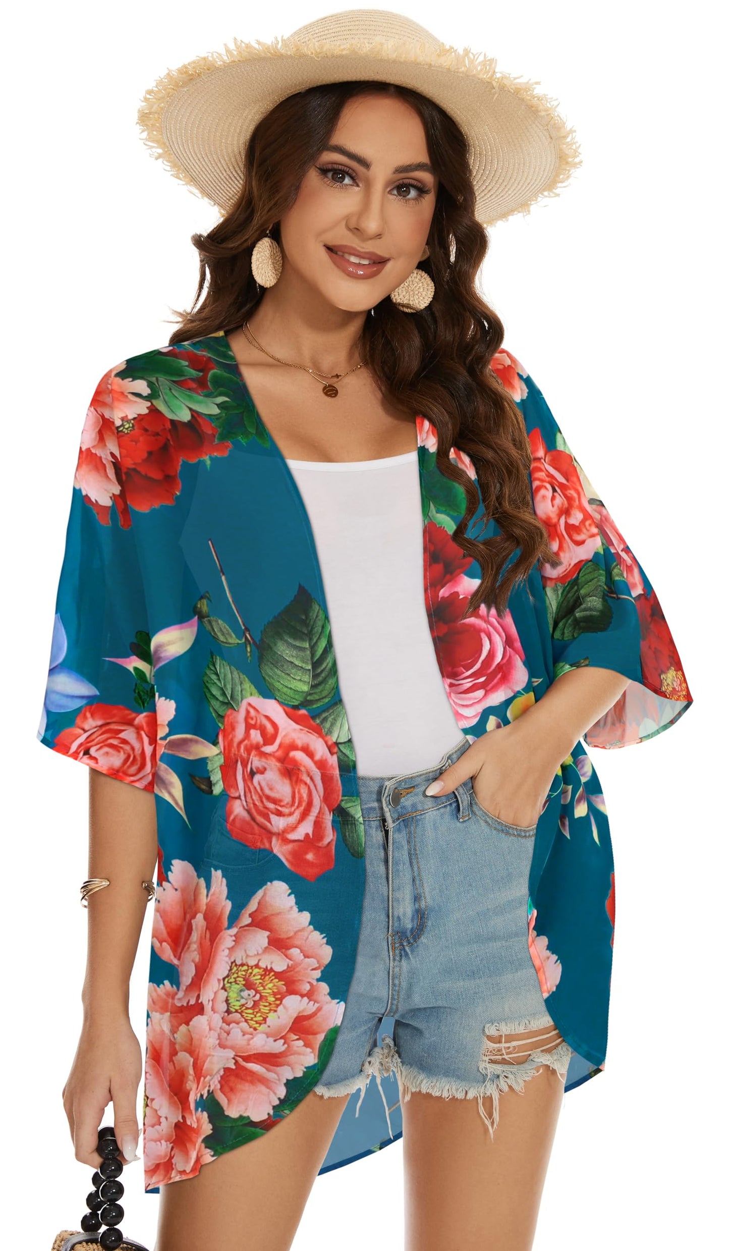 Womens Kimono Beach Cover Up Chiffon Cardigan Floral Tops Loose Capes