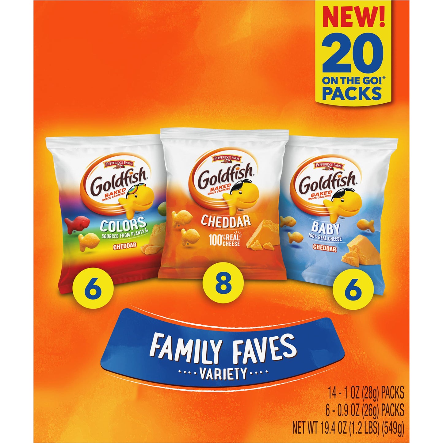 Goldfish Colors Cheddar Crackers, Snack Pack, 0.9 oz, 9 CT Multi-Pack Tray (Pack of 2)