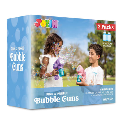 JOYIN 2 Kids Bubble Gun with 2 Bottles Bubble Refill Solution, Bubble Guns kids 4-8, Bubble Machine Gun for Toddlers 1-3, Bubble Gun Blaster Party Favors, Summer Toy, Outdoors, Easter, Birthday Gift