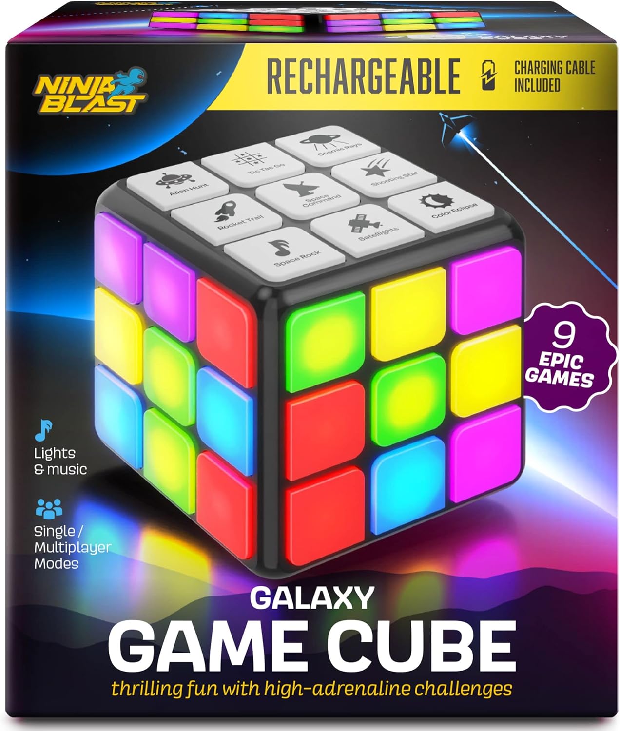 Rechargeable Game Activity Cube - 9 Fun Brain & Memory Games - Cool Toys for Boys and Girls - Birthday Gifts for Age 6, 7, 8, 9, 10, 11, 12 Year Old Kids Teens - Best Boy Toy Gift Ideas