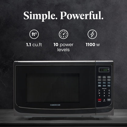 Farberware Countertop Microwave 700 Watts, 0.7 Cu. Ft. - Microwave Oven With LED Lighting and Child Lock - Perfect for Apartments and Dorms - Easy Clean Stainless Steel