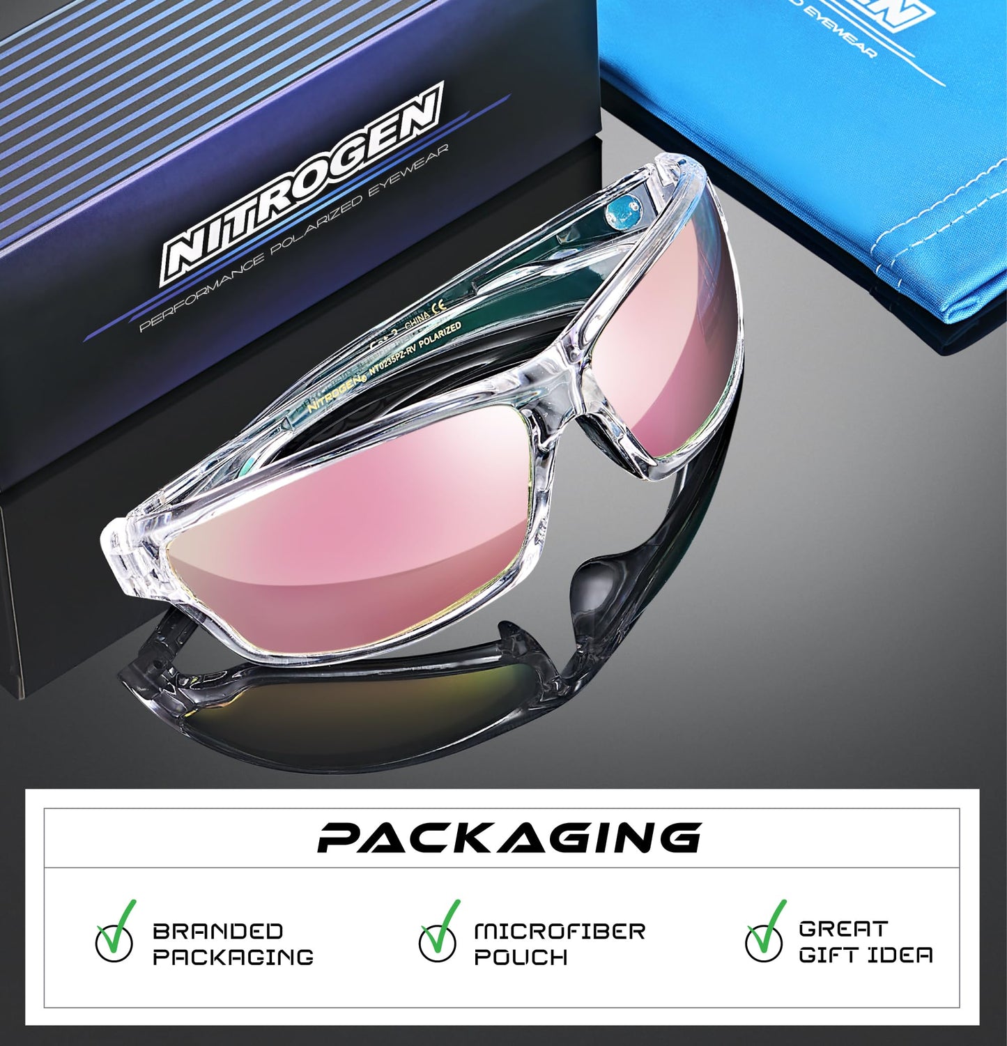 Nitrogen Polarized Wrap Around Sport Sunglasses for Men Women UV400 Protection Sun Glasses