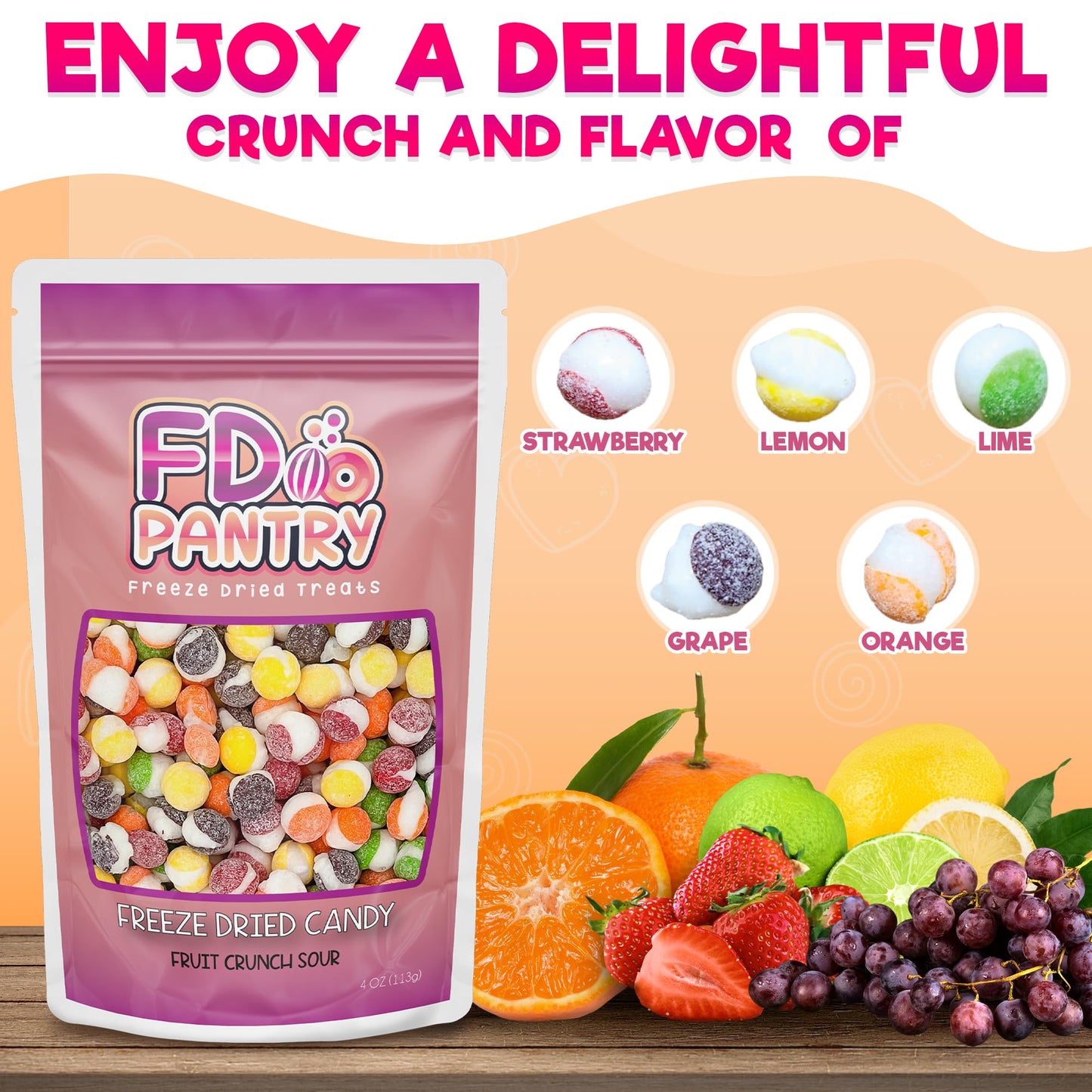 Fruit Crunch Original Candy Freeze Dried 16 oz 1 pound - Assortment Strawberry, Orange, Lemon, Grape, Lime Flavors Large 1lb Big Bag Pouch - Ideal Gift Snack 16oz