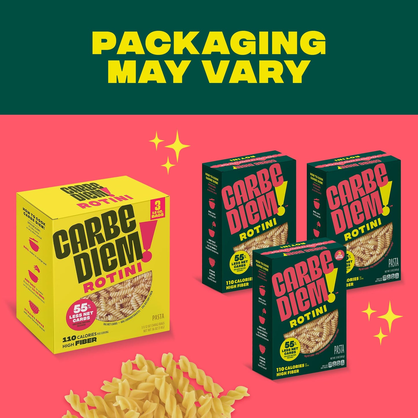 CARBE DIEM! Spaghetti | 3x 12oz Bags | Lower Net Carb Pasta with a Traditional Flavor & Texture | Pasta Re-Imagined for Healthy Lifestyles | Spaghetti Pasta | Spaghetti Noodles | Lower Calorie Pasta