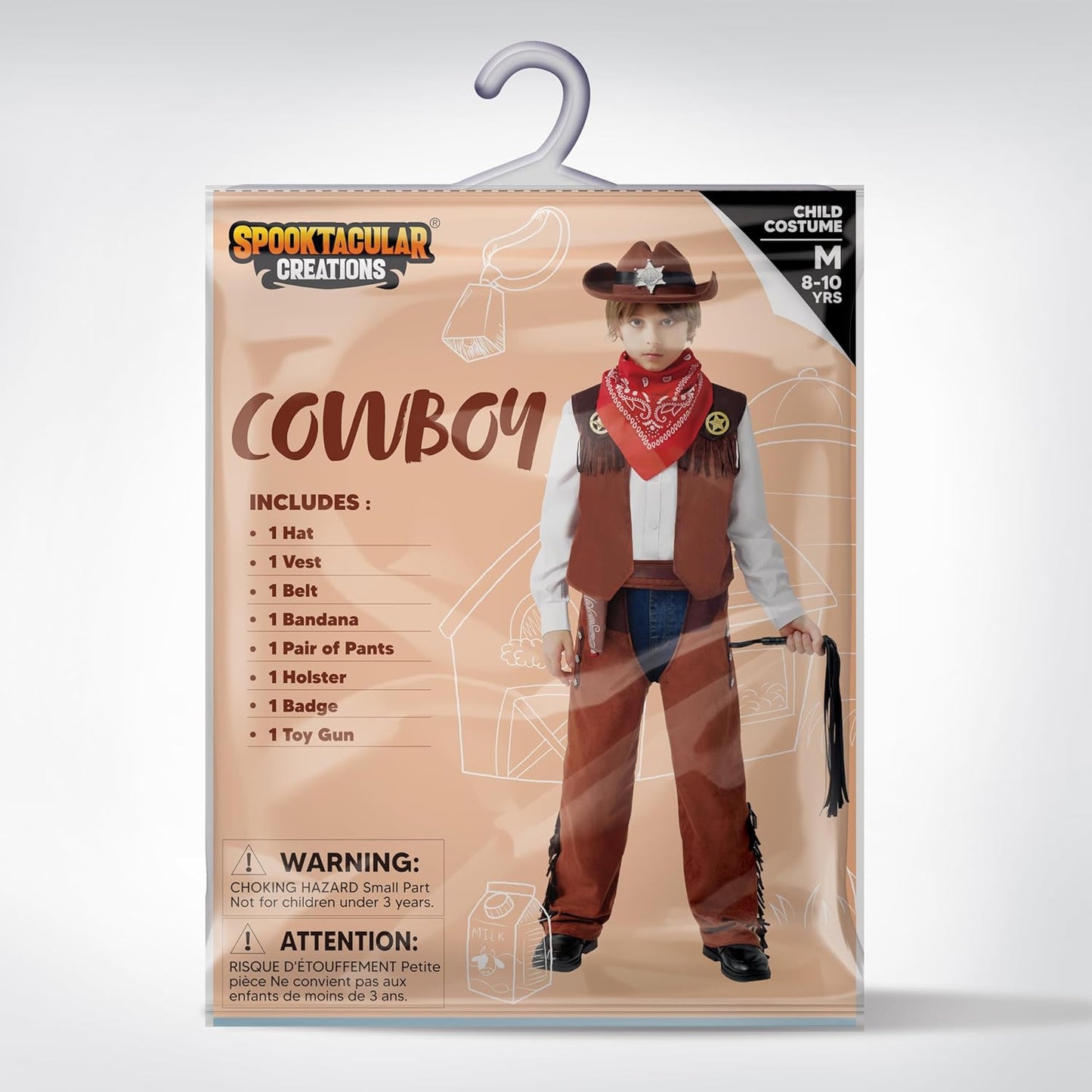 Spooktacular Creations Halloween Cowboy Costume for Boys, Kids Cowboy Costume Set, Brown Western Style Cowboy Outfit with Cowboy Hat for Toddler Dress-up, RolePlay Party (Small (5-7 YRS))