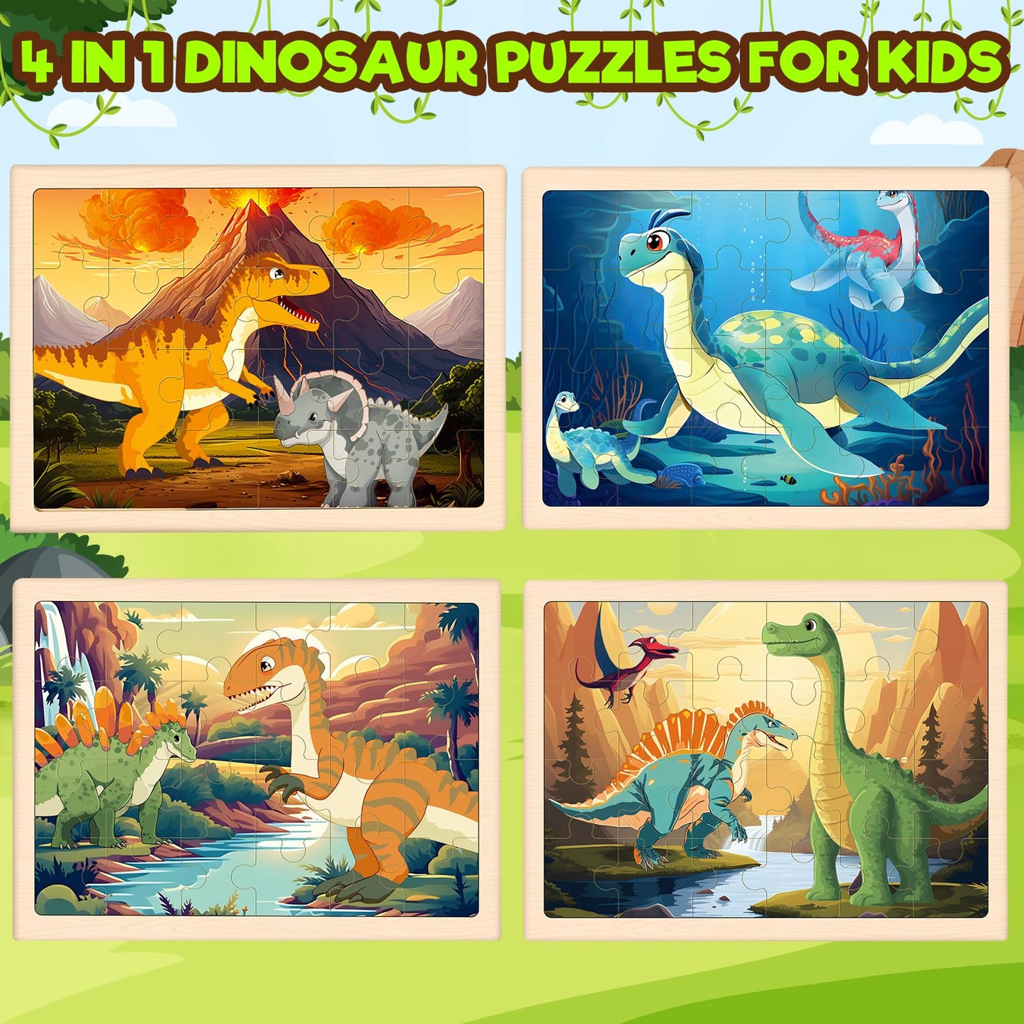 4-in-1 Farm Wooden Puzzles for Kids Ages 4-6, 24 PCS Wooden Jigsaw Puzzles for Toddlers Ages 2-4, Preschool Educational Puzzles Boards Toys Gifts for 3 4 5 6 Boys Girls