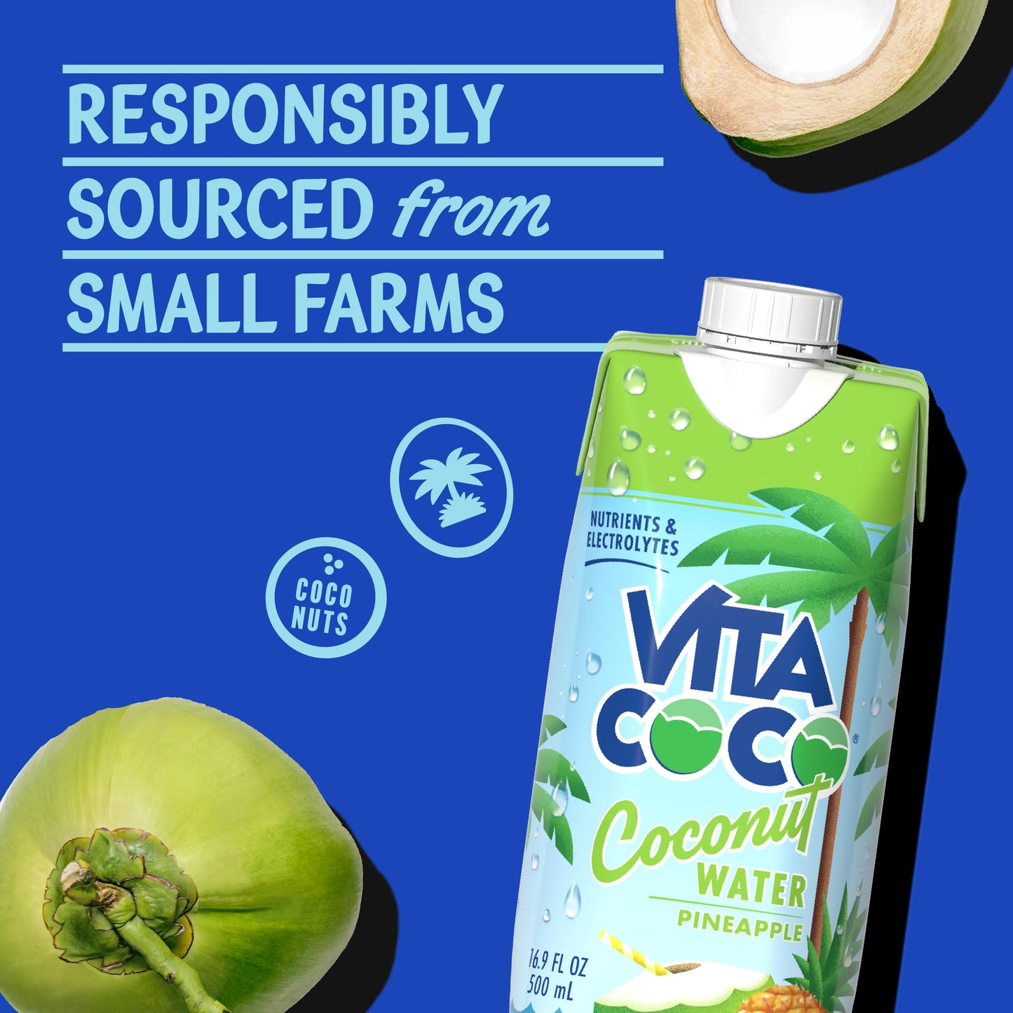 Vita Coco Coconut Water Naturally Hydrating Electrolyte Drink Smart Alternative to Coffee Soda and Sports Drinks Gluten Free, Pineapple, 16.9 Fl Oz (Pack of 12), 202.8 Fl Oz