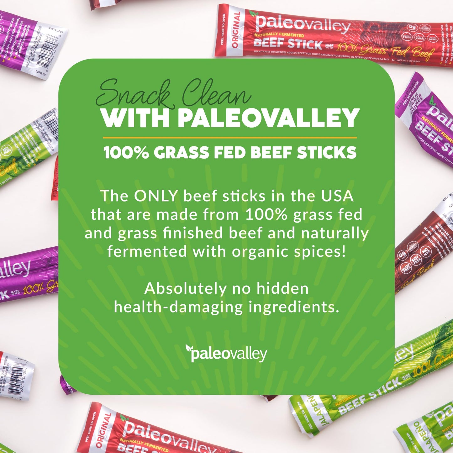 Paleovalley 100% Grass Fed Original Beef Sticks - Delicious Gluten Free Beef Snack - High Protein Keto Friendly