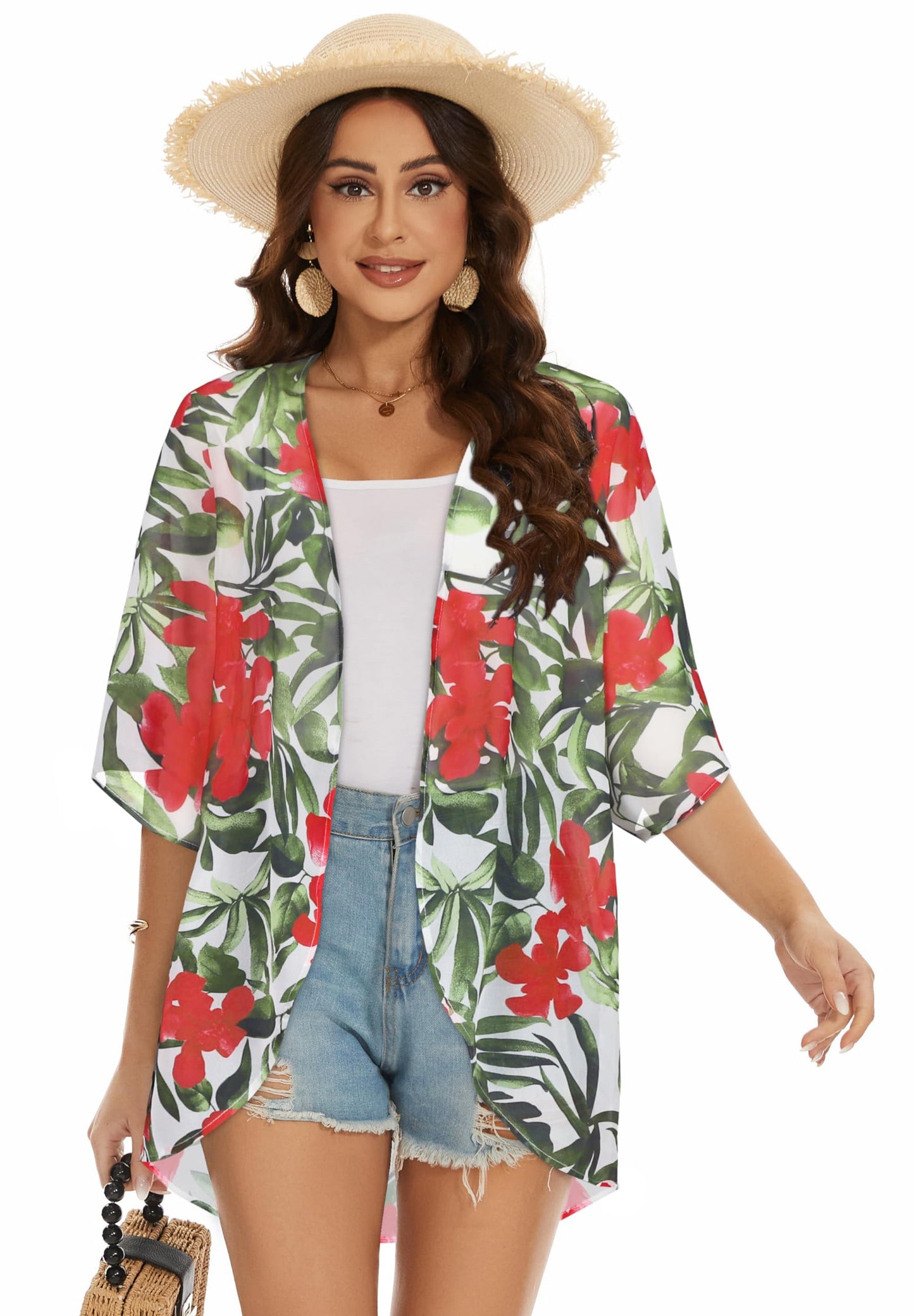 Womens Kimono Beach Cover Up Chiffon Cardigan Floral Tops Loose Capes