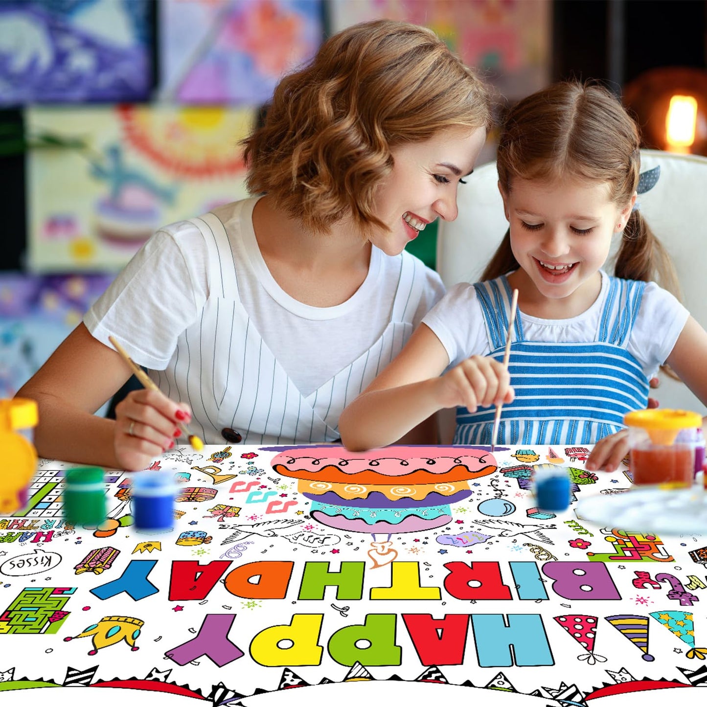 PADTIC Giant Coloring Poster,30x72Inch Happy Birthday Drawing Paper Coloring Tablecloth,DIY Birthday Activity Poster Table Cover,Kids Art Crafts Coloring Mat,Home Classroom Birthday Party Suppiles