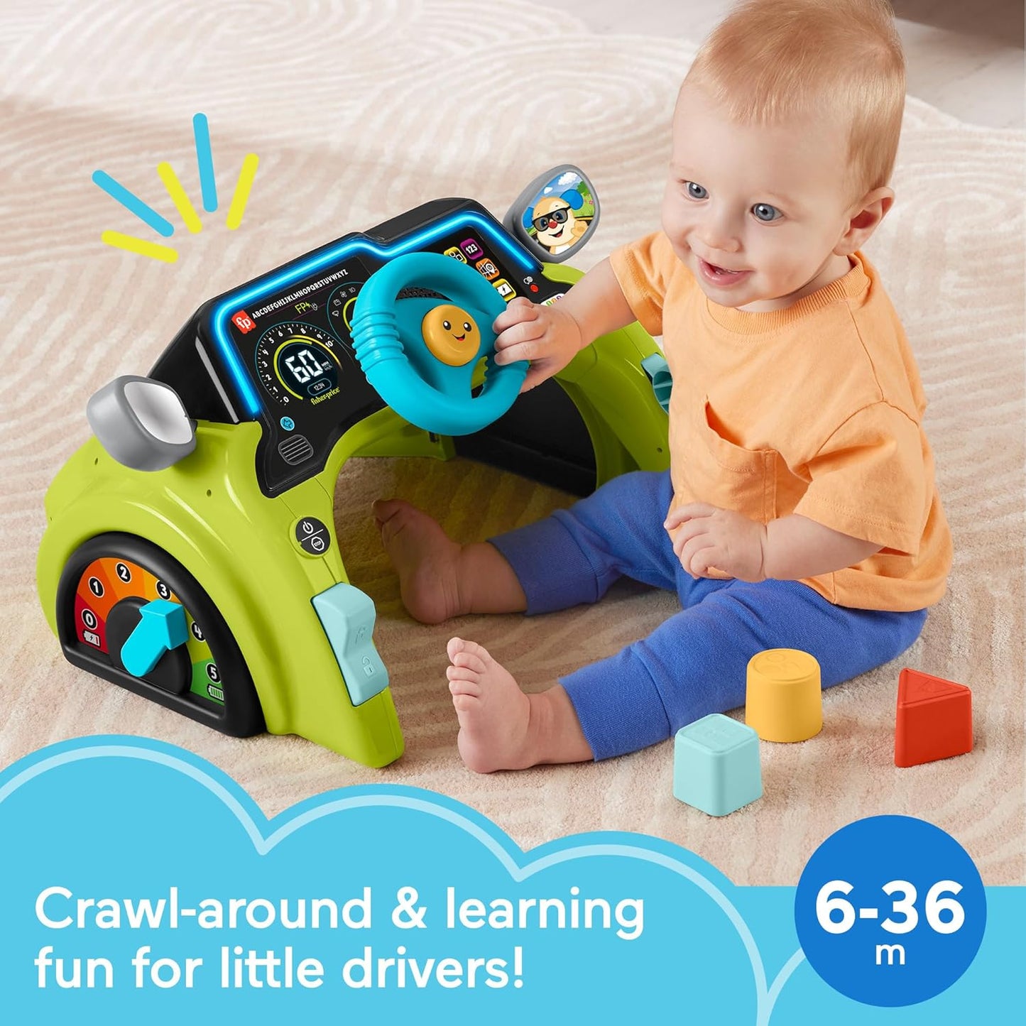 Fisher-Price Baby & Toddler Learning Toy Laugh & Learn Sit & Steer Driver Car Activity Center with Smart Stages for Ages 6+ Months