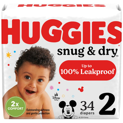 Huggies Size 2 Diapers, Snug & Dry Baby Diapers, Size 2 (12-18 lbs), 100 Count, Packaging May Vary