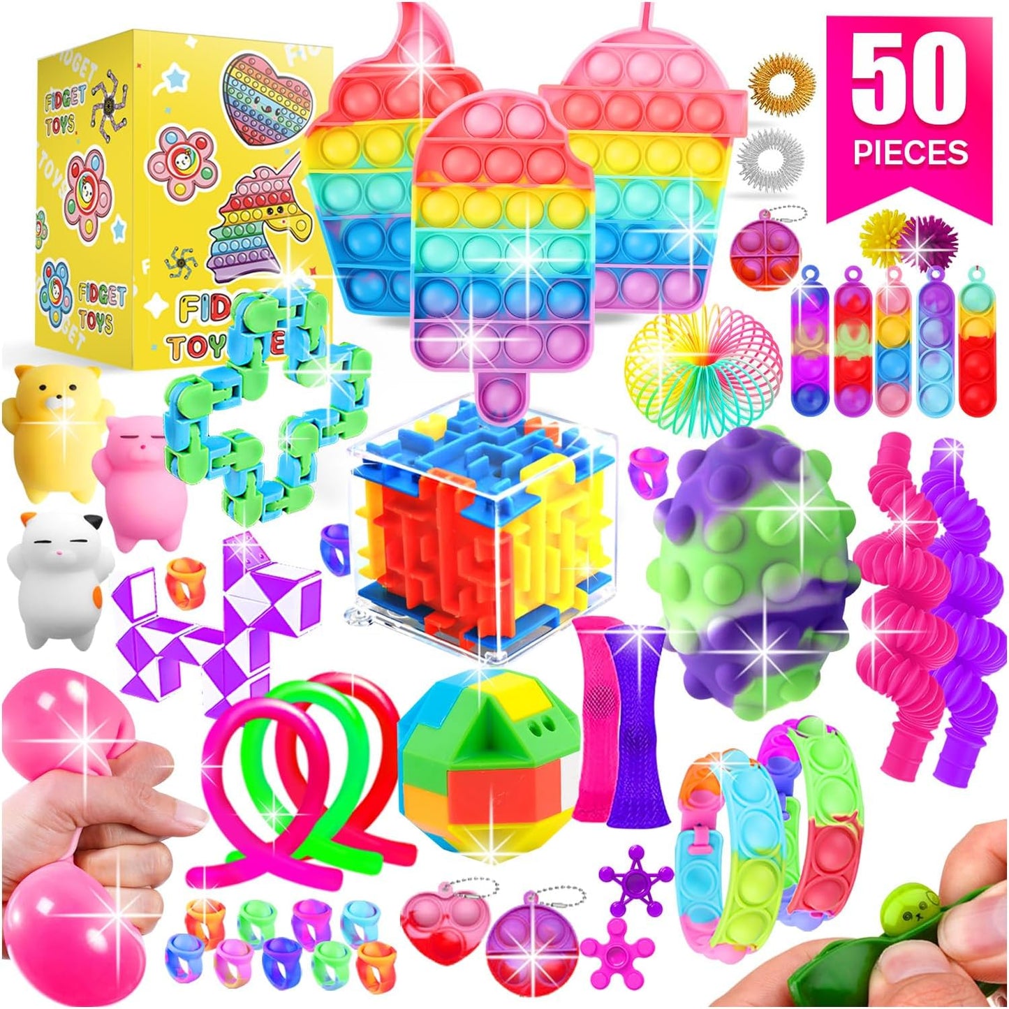 Fidget Toys, 50 Pack Sensory Toy Set Bulk Stocking Stuffers Carnival Treasure Box Classroom Prizes Gifts Party Favors for Kids Adults Boys Girls, Stress Relief Anxiety Relief Autism Autistic