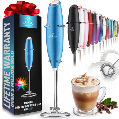 Zulay Powerful Milk Frother (4 Duracell Batteries Included) - Handheld Milk Frother Wand Drink Mixer for Coffee - Powerful Milk Foamer for Cappuccino, Frappe, Matcha & Coffee Creamer - Black