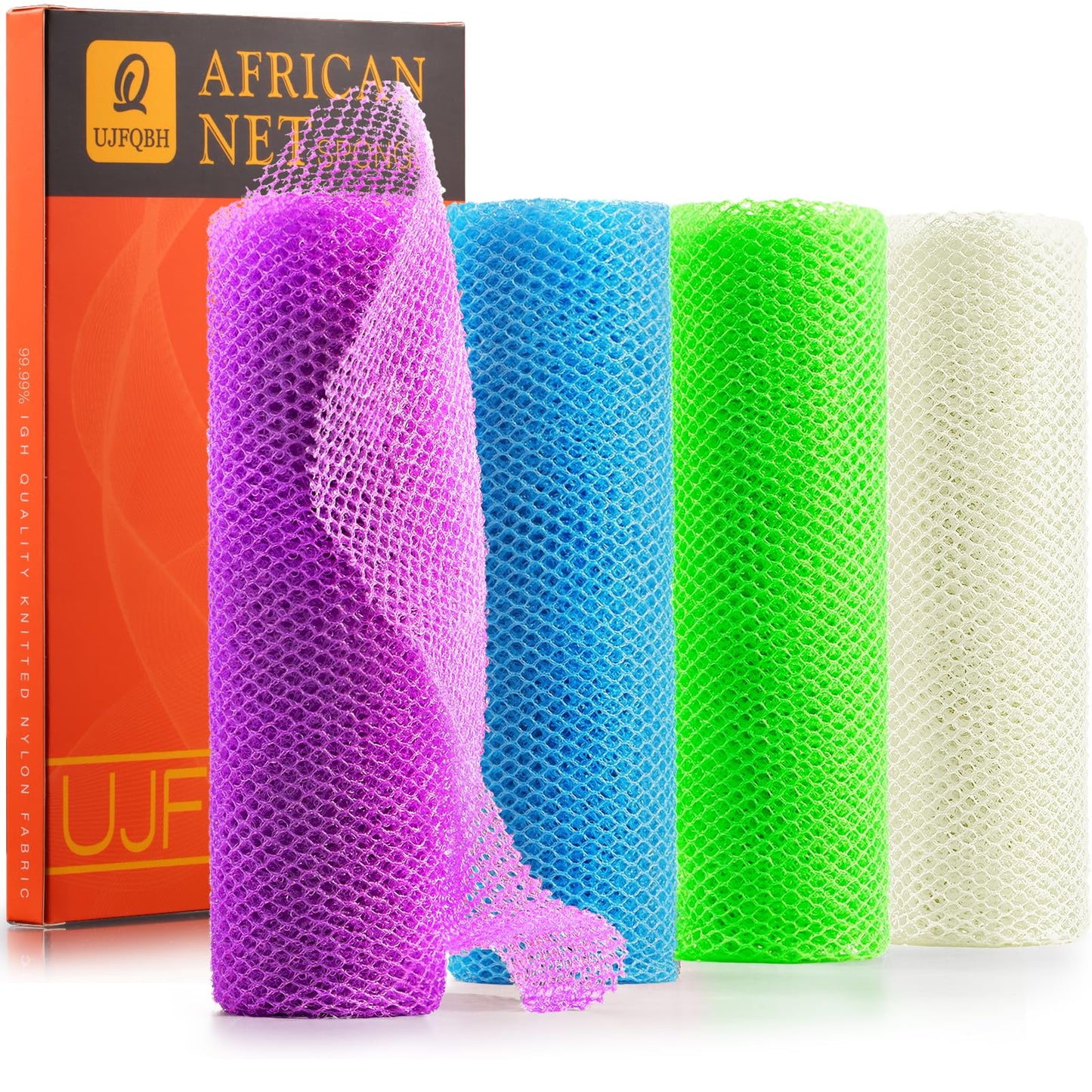 3 Pieces African Bath Sponge African Net Long Net Bath Sponge Exfoliating Shower Body Scrubber Back Scrubber Skin Smoother,Great for Daily Use (Black、Blue、Brown)