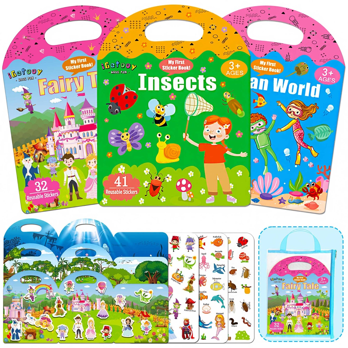 3 Sets Sticker Books for Toddler 1-3, 118 Pcs Reusable Stickers Vehicles, Farm, Space Theme Sticker Books for Girls Boys Preschool Education Learning Toys for Kids 2 3 4 Year Old