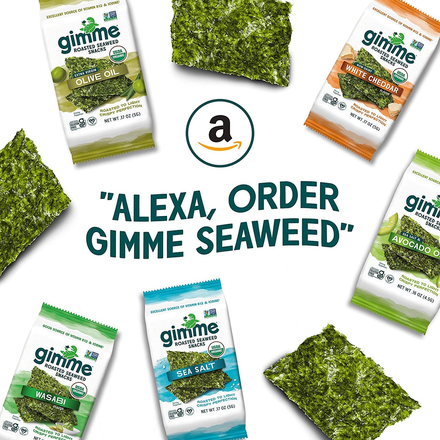 Anita G gimMe Organic, Roasted Seaweed Snack, Sea Salt, 6 pack, 15 Oz