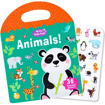 Portable Jelly Quiet Busy Sticker Book, Animal Reusable Sticker Books for Kids, Toddler Sticker Activity Book Preschool Learning Activities Educational Toys for Girls Boys Ages 3+ Birthday Gifts