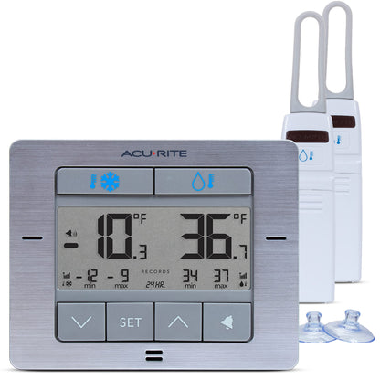 AcuRite Matte White Digital Wireless Fridge and Freezer Thermometer for Home and Restaurants with Alarm and High/Low Temperature Records (00523M)