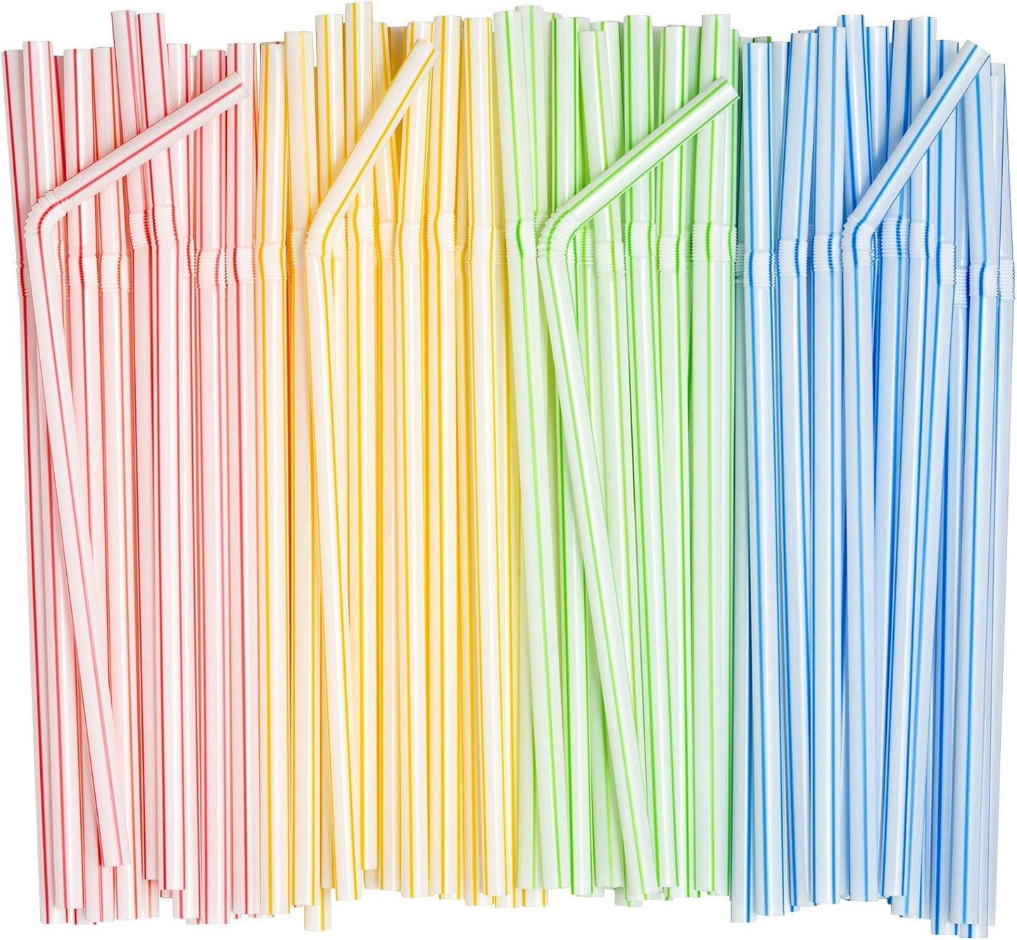 Comfy Package [200 Pack] 7.75" High Flexible Plastic Straws, Disposable Drinking Straws - Striped Assorted Colors