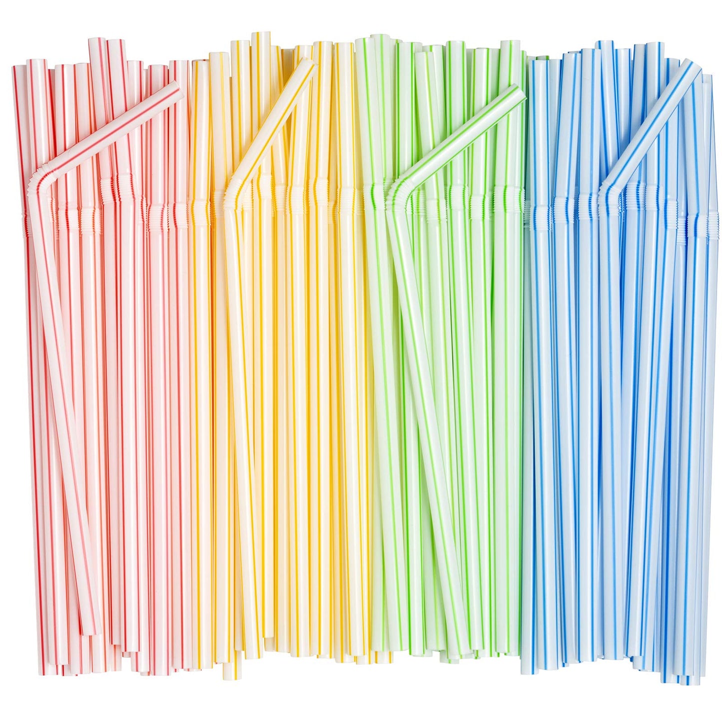 Comfy Package [200 Pack] 7.75" High Flexible Plastic Straws, Disposable Drinking Straws - Striped Assorted Colors