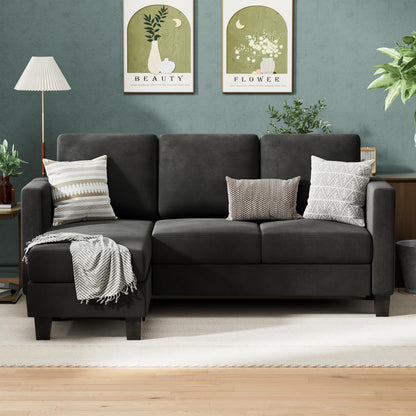 VICTONE Sectional Sofa Couch 3 seat L-Shaped Sectional Sofa with Linen Fabric Ottoman Small Couch for Small Apartments, Living Rooms and Offices (Declare, Deep Grey)