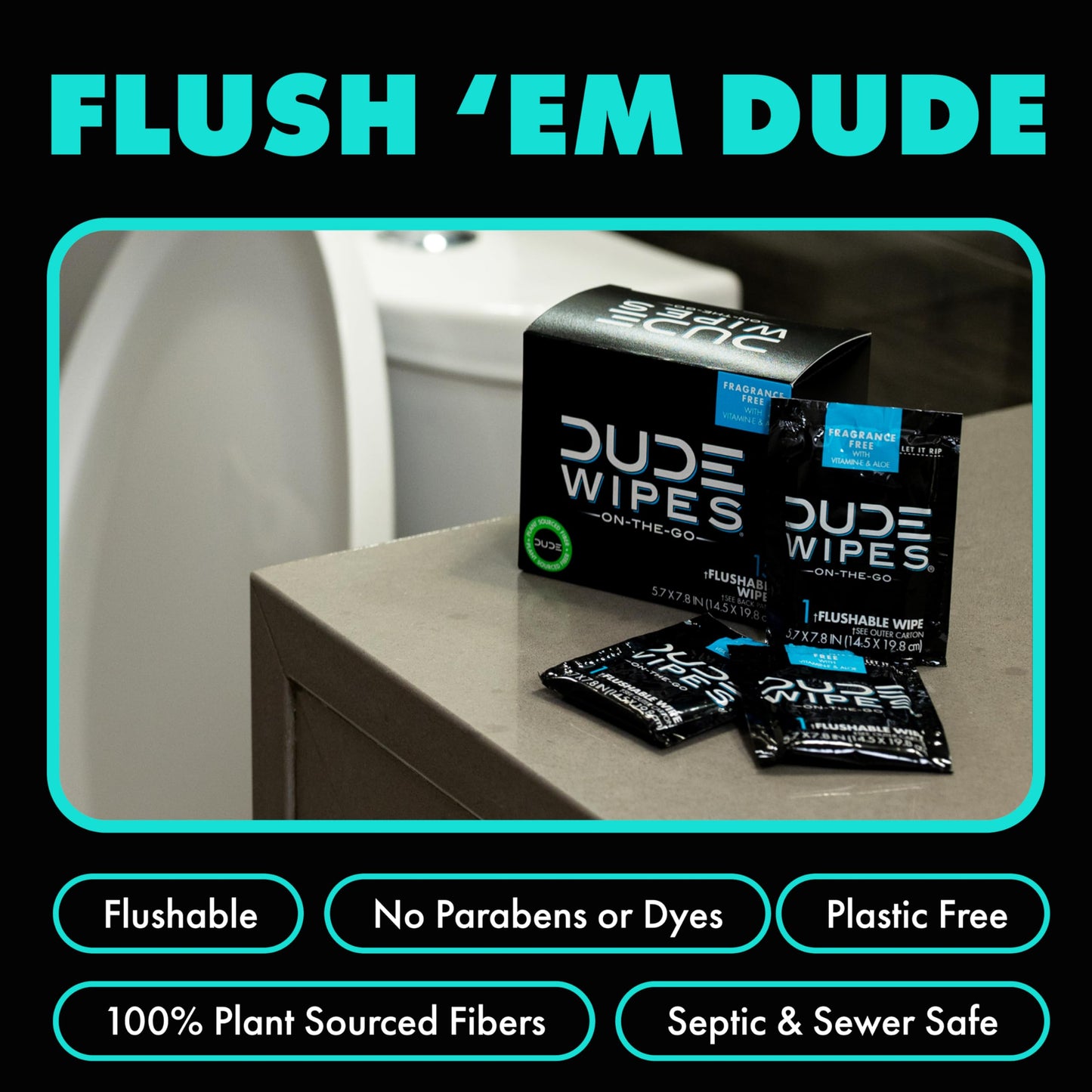 DUDE Wipes - On-The-Go Flushable Wipes - 1 Pack, 30 Wipes - Mint Chill Extra-Large Individually Wrapped Adult Wet Wipes - Eucalyptus & Tea Tree Oil - Septic and Sewer Safe