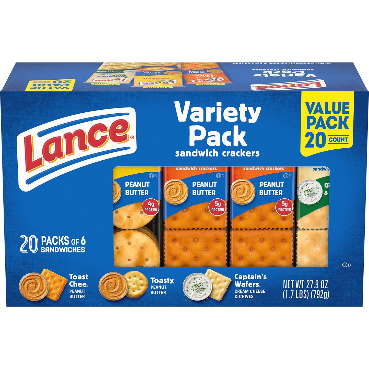 Lance Sandwich Crackers, Captain's Wafer Grilled Cheese, 10 Individual Packs, 6 Sandwiches Each