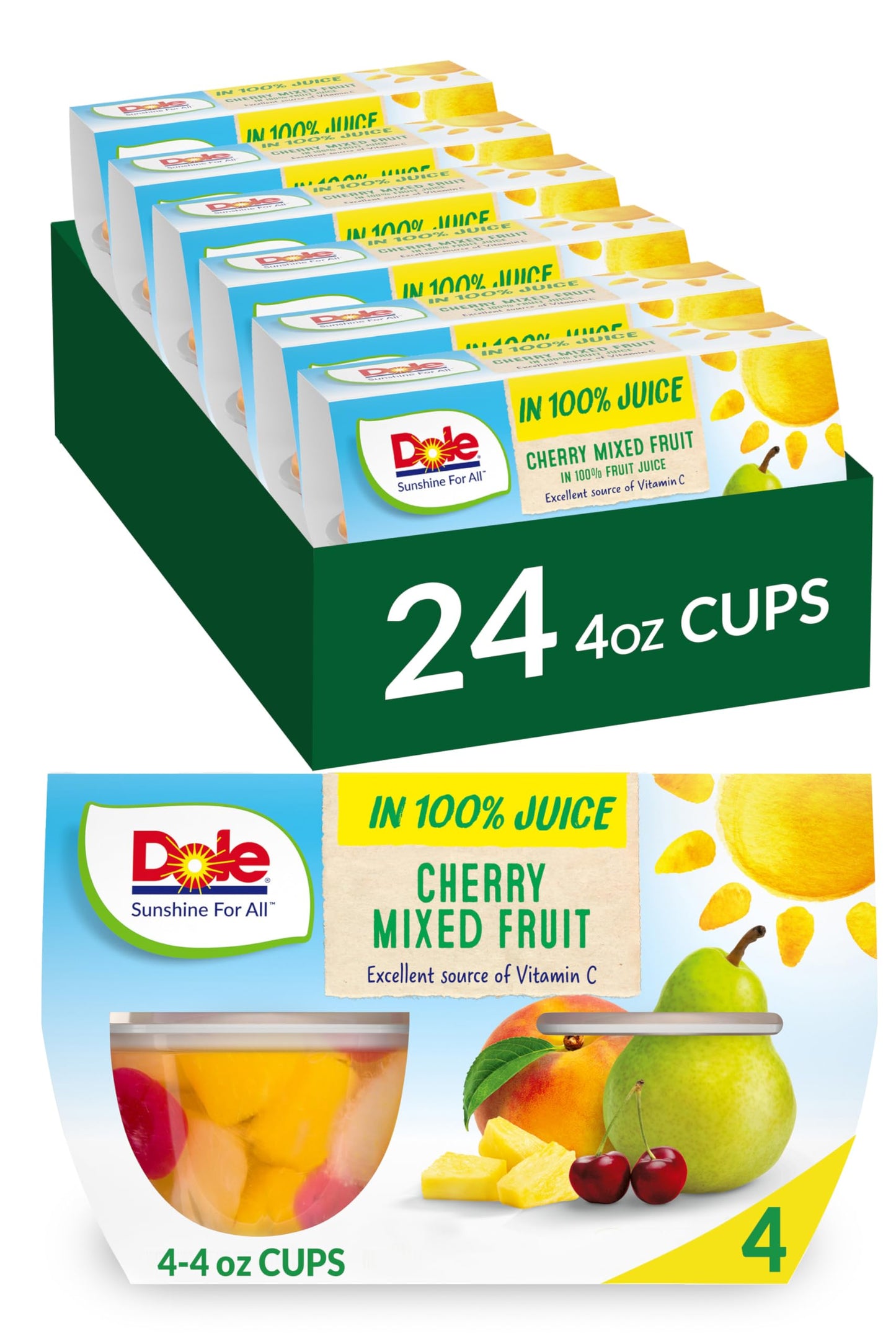 Dole Fruit Bowls No Sugar Added Variety Pack Snacks, Peaches, Mandarin Oranges & Cherry Mixed Fruit, 4oz 12 Cups, Gluten & Dairy Free, Bulk Lunch Snacks for Kids & Adults