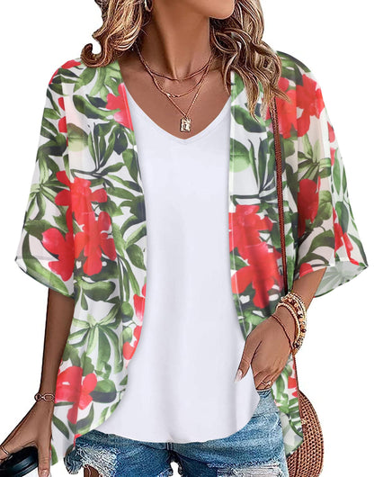 Womens Kimono Beach Cover Up Chiffon Cardigan Floral Tops Loose Capes