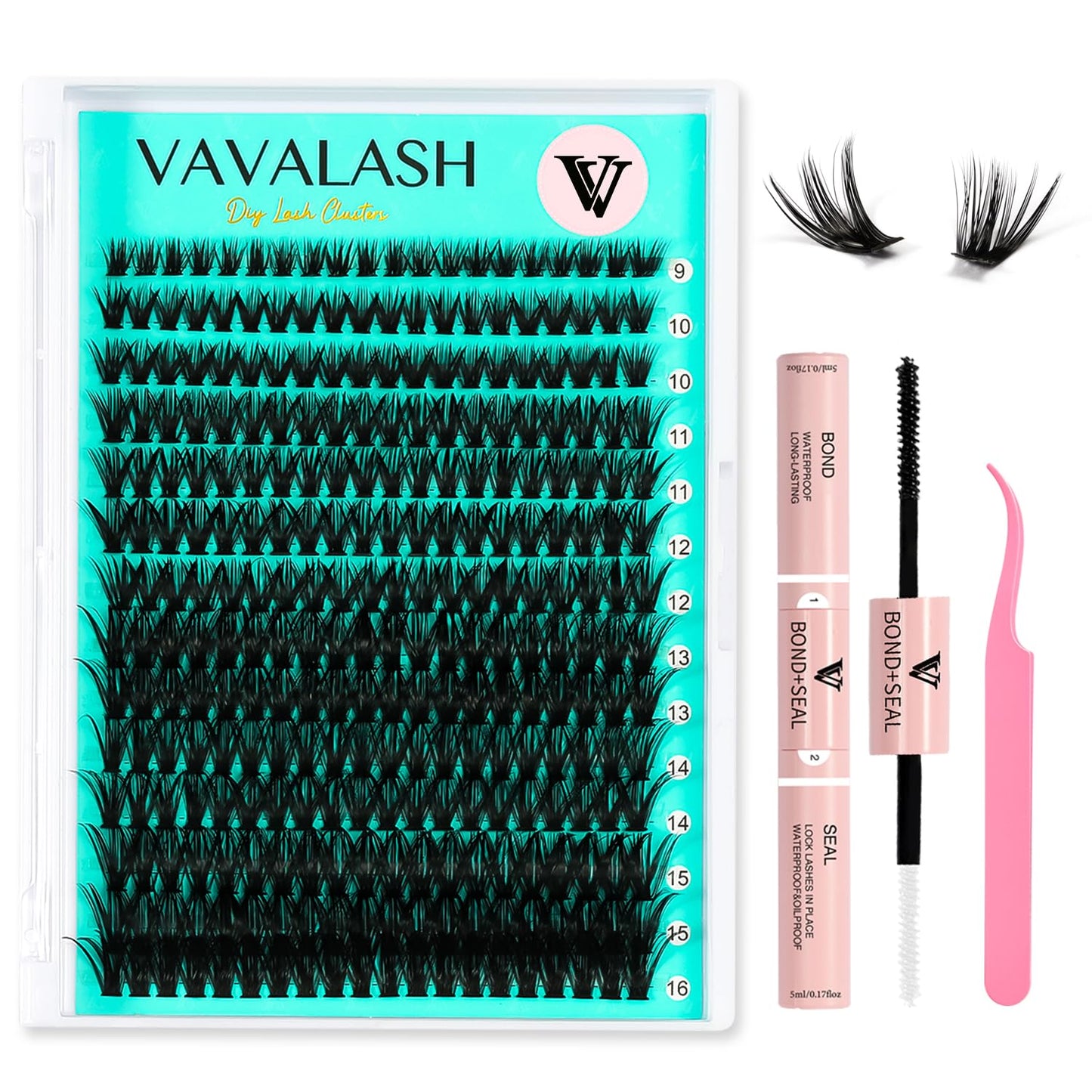 VAVALASH DIY Lash Extension Kit 280 Clusters Individual Lashes Kit 30D 40D 0.07D-10-16mm Lash Clusters, Lash Bond and Seal, Lash Tweezer for DIY Eyelash Extension at Home（Kit-30D+40D-0.07D-10-16MIX）