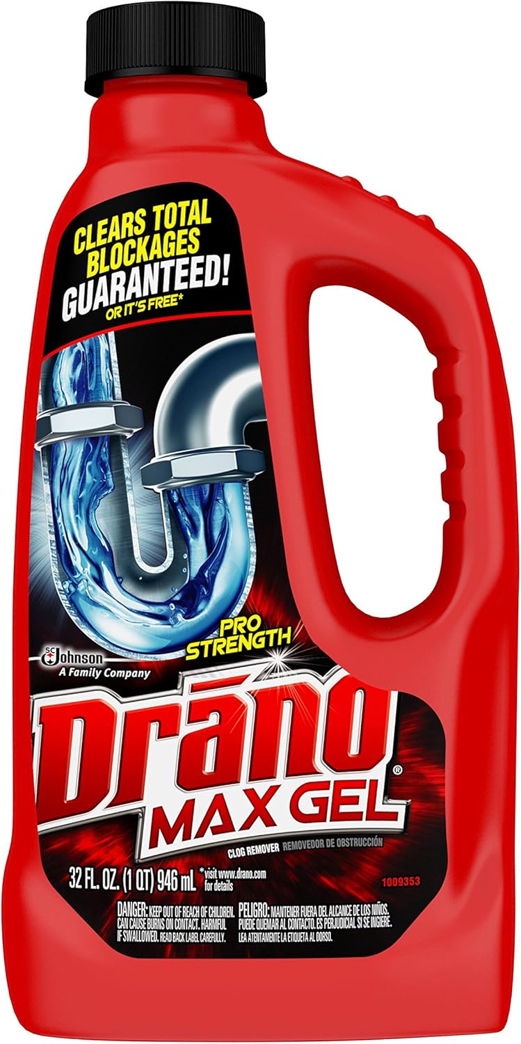 Drano Max Gel Drain Clog Remover and Cleaner for Shower or Sink Drains, Unclogs and Removes Hair, Soap Scum, Blockages, 32 oz