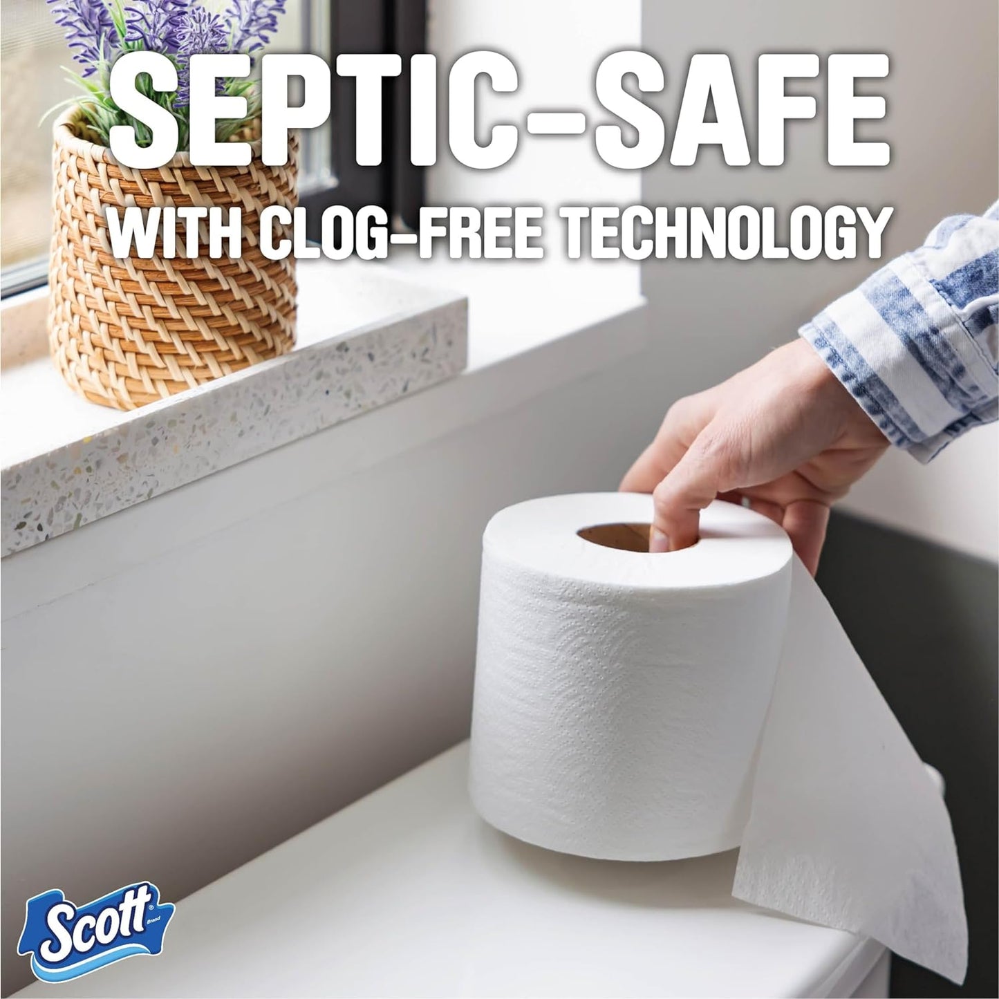 Scott 1000 Toilet Paper, 8 Rolls, Septic-Safe, 1-Ply Toilet Tissue