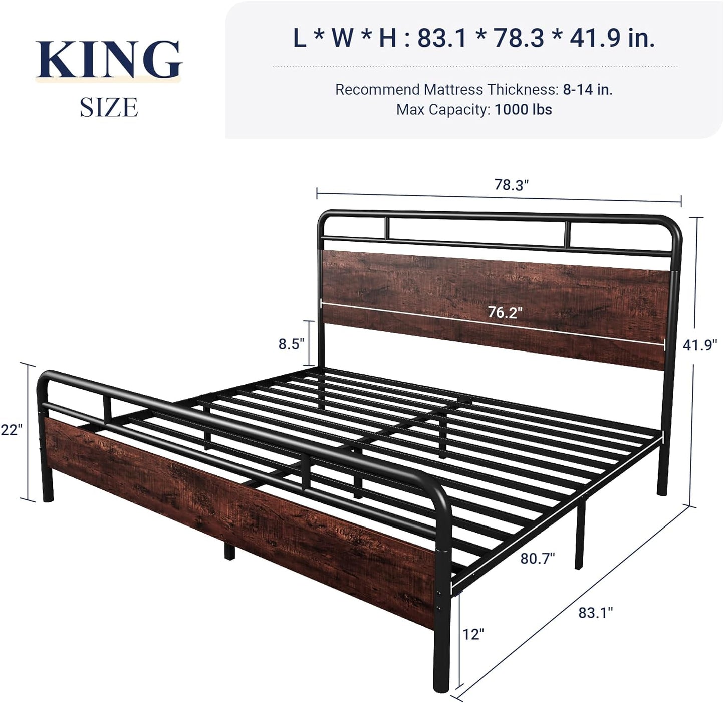 Allewie King Size Platform Bed Frame with Wooden Headboard and Footboard, Heavy Duty 13 Metal Slats Support, Under Bed Storage, No Box Spring Needed, Noise Free, Easy Assembly, Mahogany