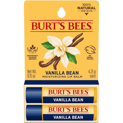 Burt's Bees Lip Balm - Vanilla Bean, Lip Moisturizer With Responsibly Sourced Beeswax, Tint-Free, Natural Origin Conditioning Lip Treatment, 2 Tubes, 0.15 oz.