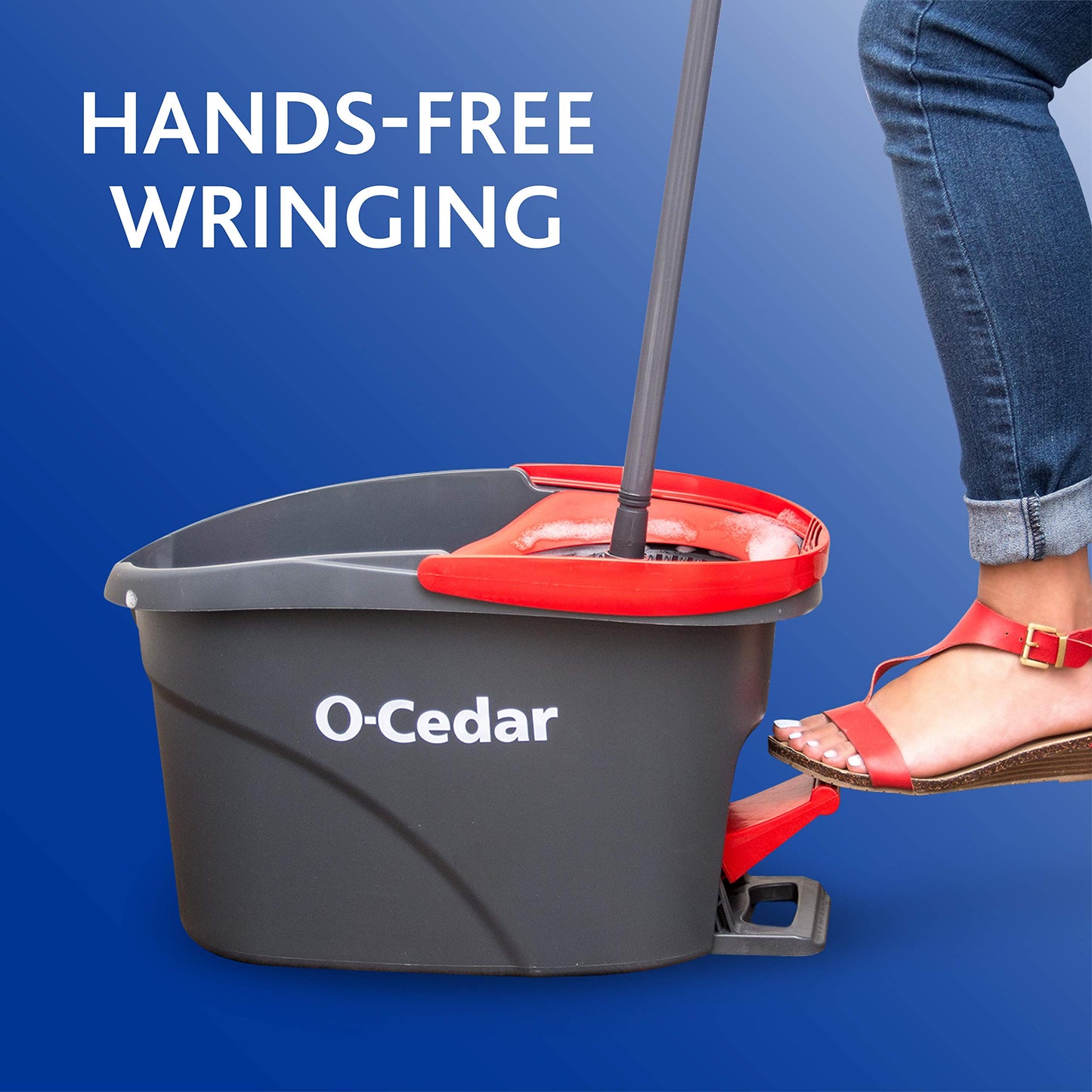 O-Cedar Easywring Microfiber Spin Mop & Bucket Floor Cleaning System with 1 Extra Refill,Red / Gray