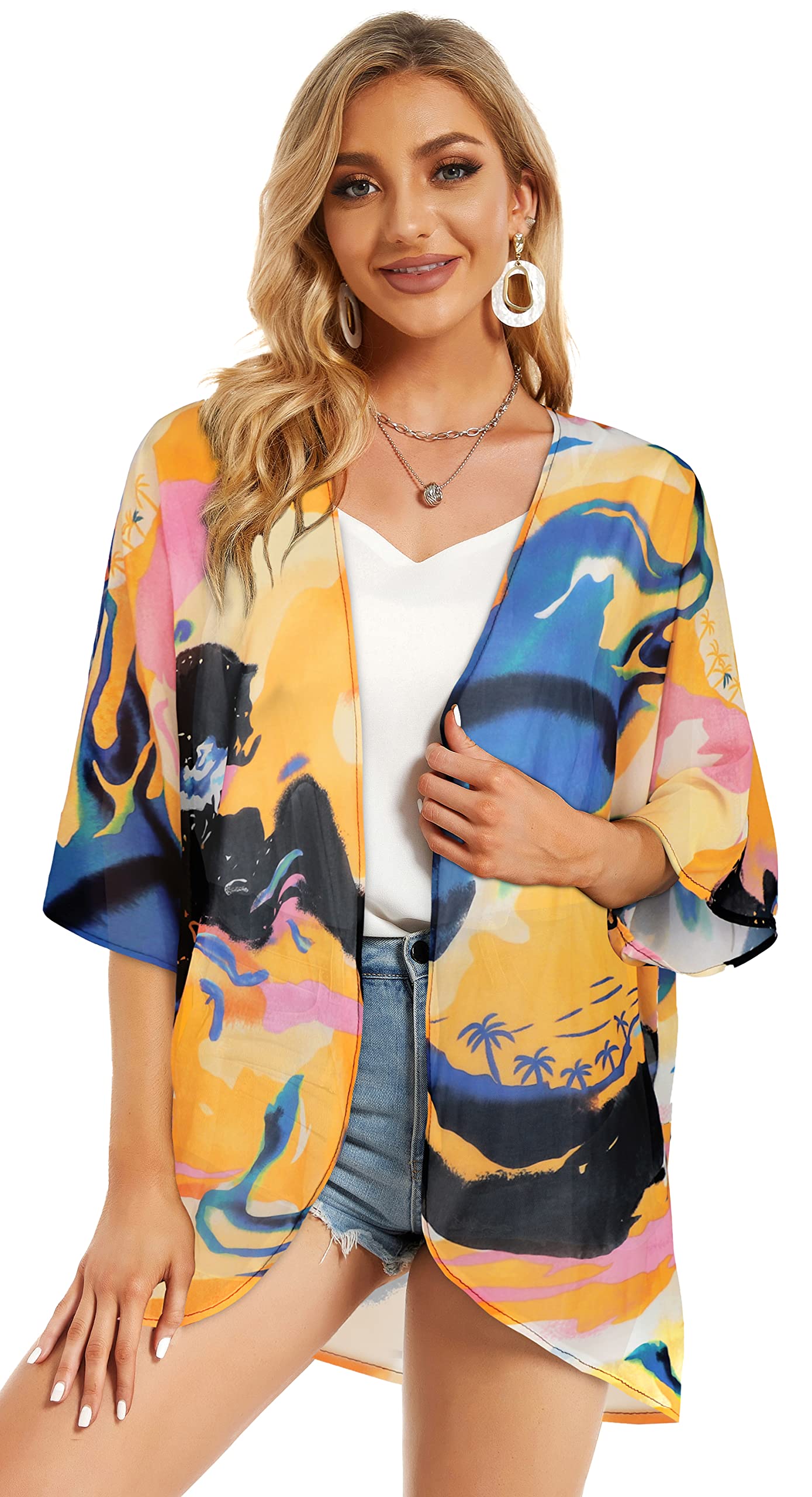 Womens Kimono Beach Cover Up Chiffon Cardigan Floral Tops Loose Capes