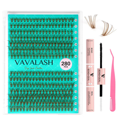 VAVALASH DIY Lash Extension Kit 280 Clusters Individual Lashes Kit 30D 40D 0.07D-10-16mm Lash Clusters, Lash Bond and Seal, Lash Tweezer for DIY Eyelash Extension at Home（Kit-30D+40D-0.07D-10-16MIX）