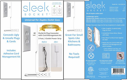 Sleek Socket Original & Patented Ultra-Thin Outlet Covers Extender with Cord Concealer Kit, Flat Extension Cord with Multiple Outlets, 3-Ft, Universal Size, Ideal for Kitchens & Behind Furniture