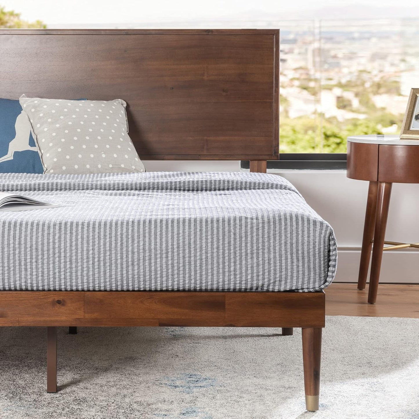 ZINUS Raymond Wood Platform Bed Frame with Adjustable Wood Headboard, Solid Wood Foundation, Wood Slat Support, No Box Spring Needed, Easy Assembly, Queen